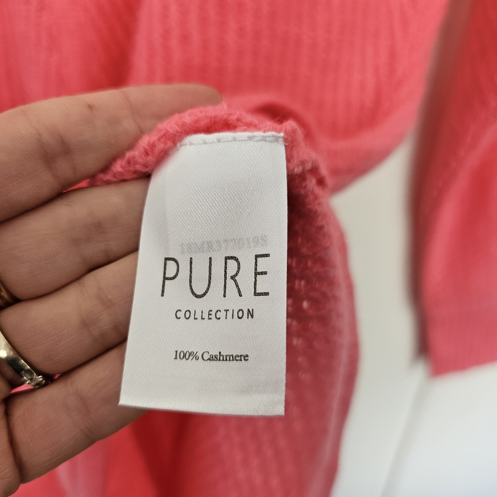 Pure Collection 100% Cashmere Knit Crochet Peach Long Sleeve Sweater sz US 2 - Picture 3 of 10